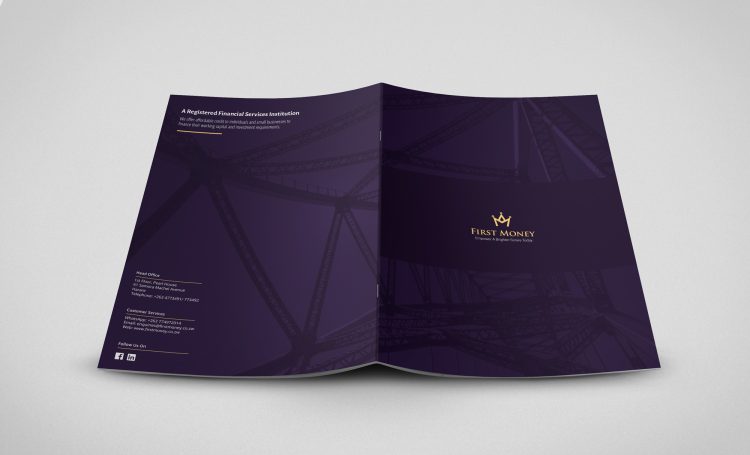 The front and back cover of a stylish, corporate brochure design by Square One Digital